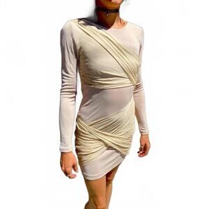 Alice + Olivia Nude Silk Blend Draped Sheath Mini Dress Size 2